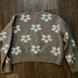 Floral Patterned Sweater - Brown and White